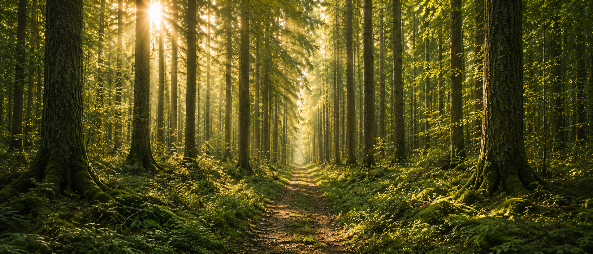 Waldweg im Sonnenlicht